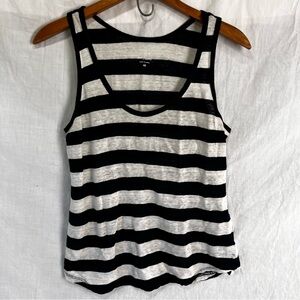 J Crew 100 Linen Tank Top Women XS Blue White Striped Lightweight Stretch Pullon